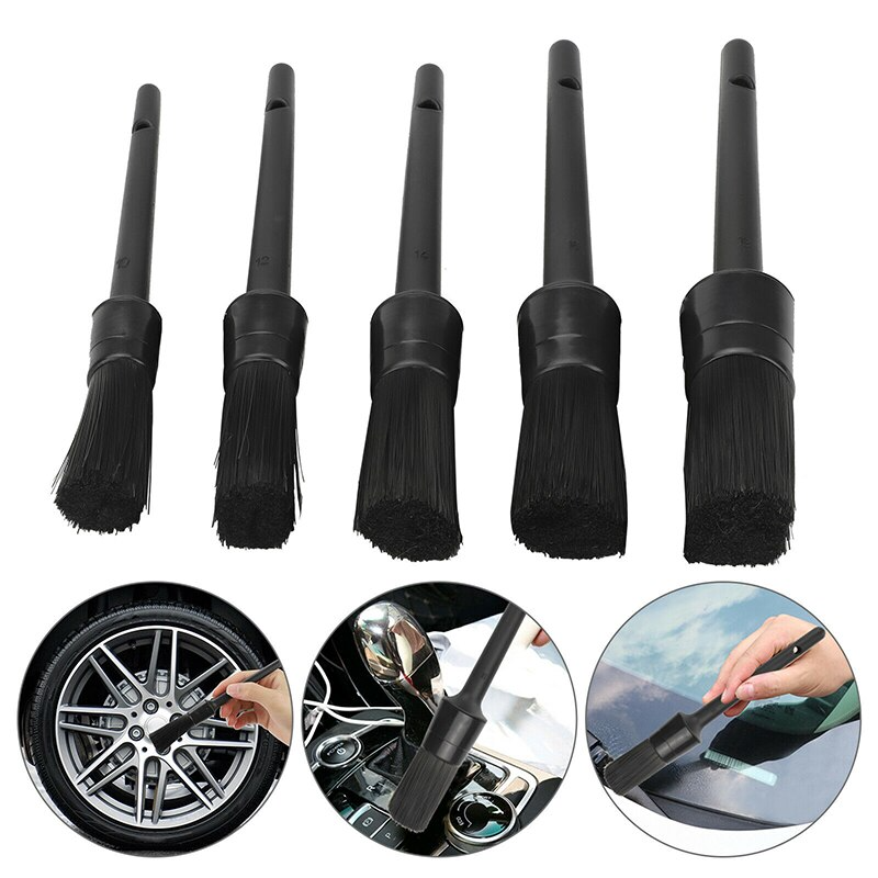 5PC Car Detailing Brush Kit Boar Hair Vehicle Auto Interior For Wheel