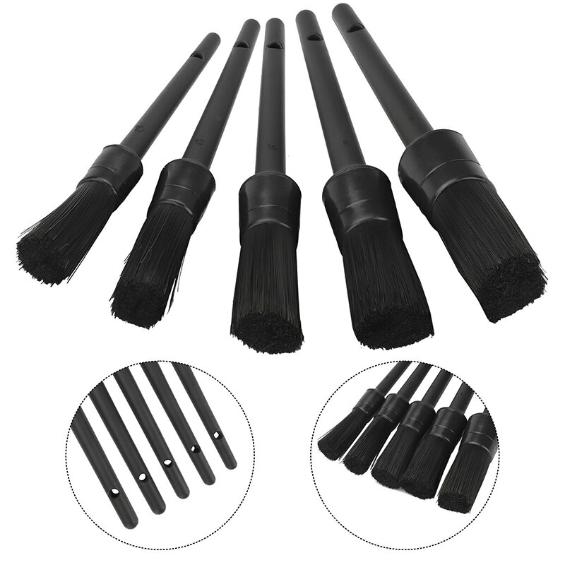 5PC Car Detailing Brush Kit Boar Hair Vehicle Auto Interior For Wheel